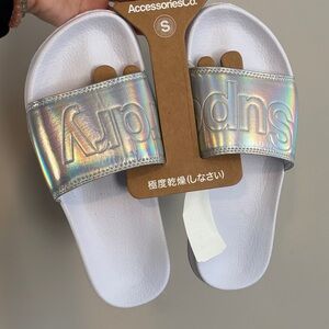 Superdry Holographic Silver Slide Sandals